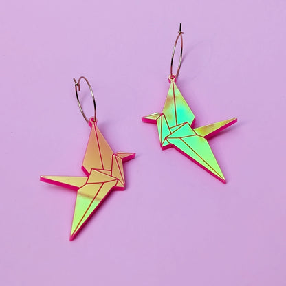 Paper Crane Holographic Acrylic Earrings