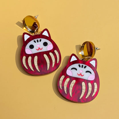 Daruma Cat Earrings